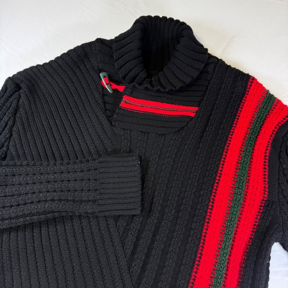Barabas Ribbed Knit Sweater Black Red Shawl Collar toggle closure Men's Size XL